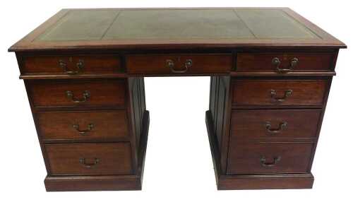 A mahogany pedestal desk by John Saggers, of Woolsthorpe near Grantham, the rectangular top with...