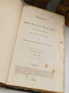 Bacon (Francis). The Works, 9 vols of 10, gilt tooled calf, printed by FC&J Rivington, etc.,... - 2