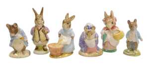 Six Royal Albert Beatrix Potter figures, comprising Gentleman Mouse Made a Bow, Mr Benjamin...