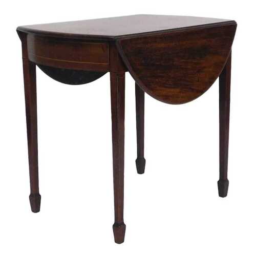 An early 19thC mahogany and boxwood strung Pembroke table, the oval top above a frieze drawer,...