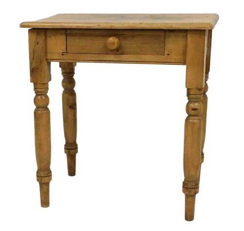 A stripped pine side table, with a frieze drawer, on turned legs, 73cm high, 67.5cm wide, 44cm...