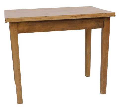A stripped pine rectangular side table, raised on tapering legs, 76cm high, 91cm wide, 58.5cm deep.