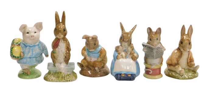 Six Beswick Pottery Beatrix Potter figures, modelled as Little Pig Robinson, Fierce Bad Rabbit,...