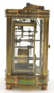 A late 19thC serpentine fronted brass cased carriage clock, rectangular dial bearing Roman... - 3