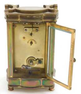 A late 19thC serpentine fronted brass cased carriage clock, rectangular dial bearing Roman... - 5