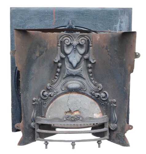 A 19thC cast iron fire insert, with rococo scroll arch, 97cm high, 92cm wide, and a fire back,...