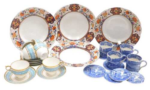 Four Copeland Spode pottery Italian pattern blue and white coffee cans, a set of four small...