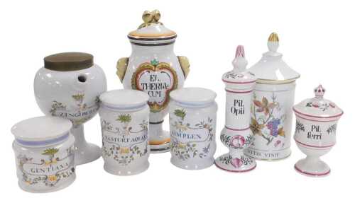Various replica Italian style chemist's jars, to include PIL. Ferri, PIL. Opii, U Simplex, and a...
