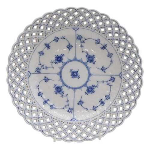 A Royal Copenhagen blue fluted full lace plate, decorated with flowers within a pierced border,...