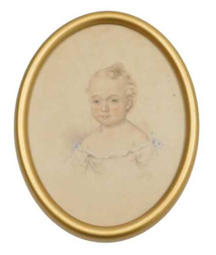 J Lance. Portrait of a young girl, watercolour, signed and dated 1860, oval, 25cm x 19cm.