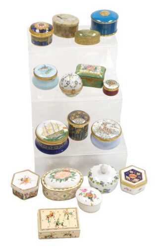 Various Staffordshire and other enamel boxes and covers, to include Maritime England Collection,...