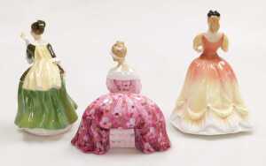 Three Royal Doulton figures, modelled as Sarah HN3380, Victoria HN2471, and Fleur HN2368. - 2