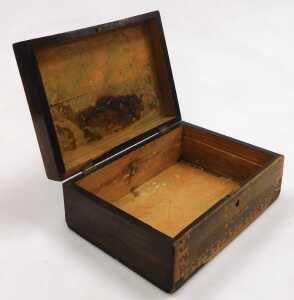 A Victorian rosewood and inlaid workbox, with a mother of pearl escutcheon, 12cm high, 30cm wide,... - 2