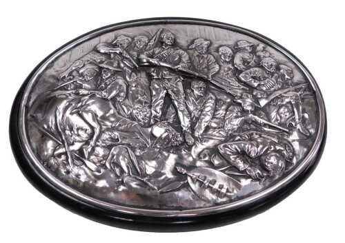 A late 19thC silver plated plaque, after Allan Stewart, "To the Memory of Bravemen - The Last...