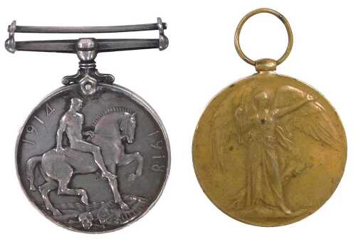 Two World War I medals, named to Cpl A Roberts, North Staffordshire Regiment, 8103, comprising...