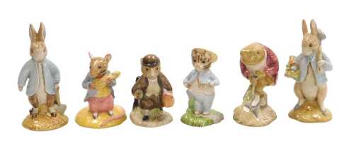 Three Beswick Beatrix Potter figures, John Beswick signature stamp, comprising Mr Jeremy Fisher...