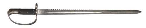 A British pattern 1879 Martini-Henry artillery saw back sword bayonet, stamped with a VR cypher,...