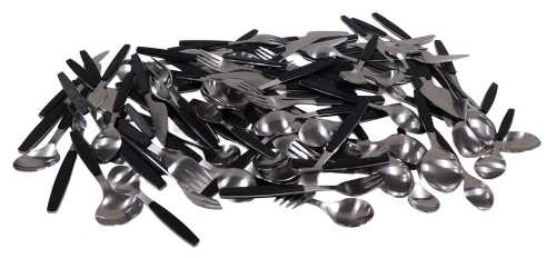A quantity of Georg Jensen stainless steel cutlery, with black handles, similar to Focus Deluxe,...