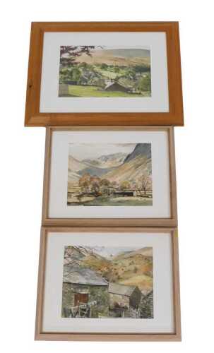 British School (20thC). Mountain views with farmsteads, pair of watercolours, 19cm x 24.5cm, and...