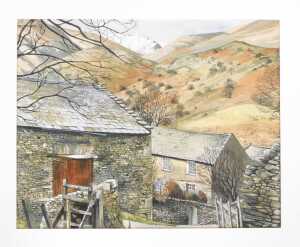 British School (20thC). Mountain views with farmsteads, pair of watercolours, 19cm x 24.5cm, and... - 2