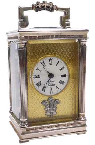 An Elizabeth II silver cased carriage clock by Charles Frodsham, gilt rectangular fascia, with...
