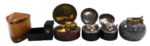 A late 19th/early 20thC ceramic inkwell, modelled in the form of a curling stone, with hinged...