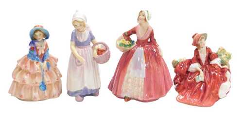 Four Royal Doulton figures, modelled as Janet HN1537, Lydia HN1908, Hazel HN1797, and Annette...