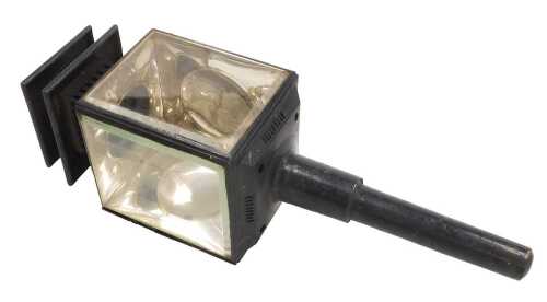 A late 19thC tin cased carriage lamp, 53cm high.
