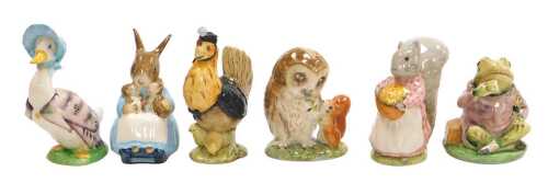 Six Beswick Beatrix Potter figures, comprising Jemima Puddle-Duck, Mrs Rabbit and Bunnies, Sally...