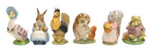 Six Beswick Beatrix Potter figures, comprising Jemima Puddle-Duck, Mrs Rabbit and Bunnies, Sally...
