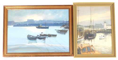 Arhur King (British late 20thC). Scarborough Harbour, oil on board, signed, 27.5cm x 39cm,...
