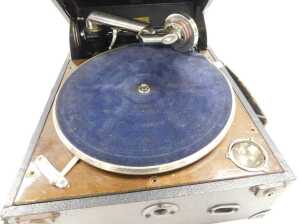 A Columbia black cased tabletop gramophone, 30cm wide, 41cm deep. - 2