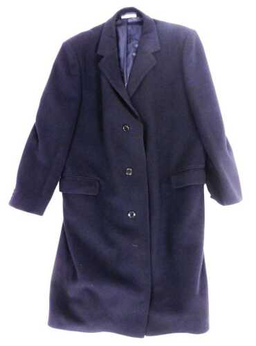 A Scott & Taylor gentleman's full length dark blue coat, wool and cashmere mix, size 42".