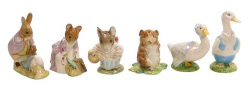 Six Beswick Beatrix Potter figures, brown back stamp, comprising Mr Benjamin Bunny & Peter...