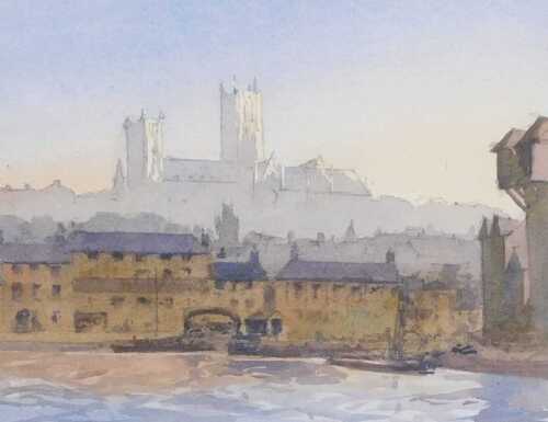 Len Roope (British 1917-2005). Lincoln Morning, watercolour, signed and titled verso, 19cm x 24cm.