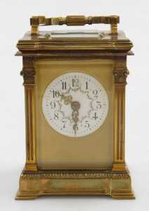 A late 19thC brass cased carriage clock, circular enamel dial painted with swags of flowers,... - 2