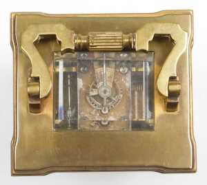 A late 19thC brass cased carriage clock, circular enamel dial painted with swags of flowers,... - 4