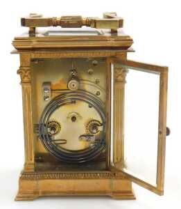 A late 19thC brass cased carriage clock, circular enamel dial painted with swags of flowers,... - 5