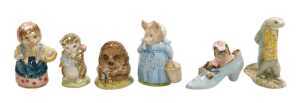 Six Beswick Beatrix Potter figures, brown back stamp, comprising Cousin Ribby, Miss Moppet, Sir...