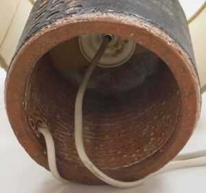 A late 20thC studio pottery table lamp, of cylindrical form, with a black lace and pressed... - 3