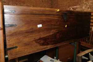 An Eastern hardwood chest, with metal banding, 47cm high, 112cm wide, 61cm deep.