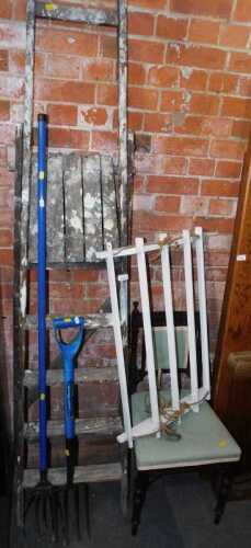 A wooden A frame ladder, together with a painted wooden pulley clothes airer, an Edwardian...