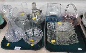 A quantity of glass, to include Art Deco style blue glass bowl, etc. (2 trays)