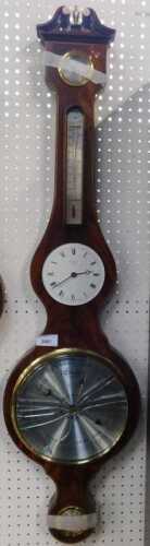 A Comitti of London mahogany and line inlaid wheel barometer, 100cm high (AF).