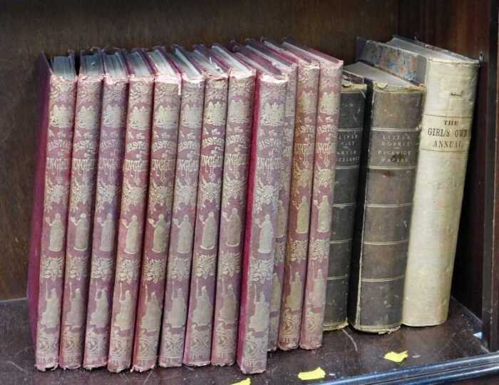Various volumes of The History of England, The Little Dorrit, Pickwick Papers, Oliver Twist, and...