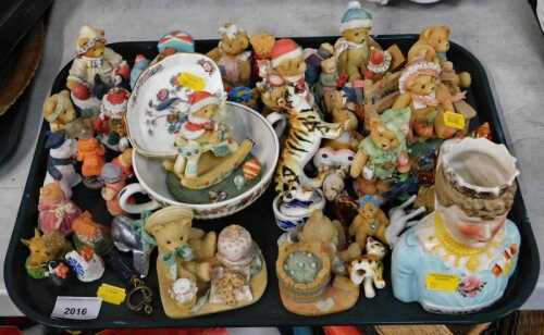 Various Cherished Teddies, a quantity of glass, 19thC Staffordshire loving cup, bearing name...