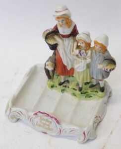 An early 20thC Yardley English Lavender porcelain soap dish, banded by three figures and a dog,... - 2