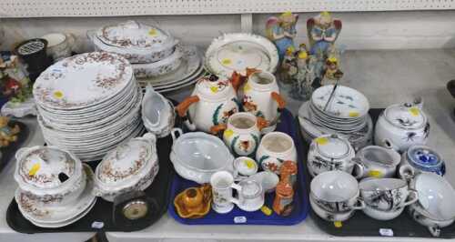 An early 20thC Hancock Ivanhoe pattern part dinner service, printed in brown, a hunting tea set,...