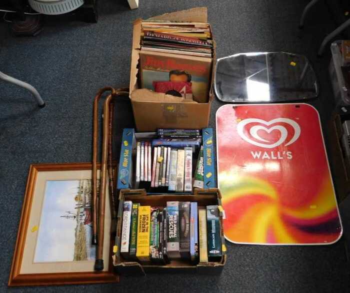 Miscellaneous items, to include a Wall's Ice Cream double sided sign, a watercolour of Norfolk,...