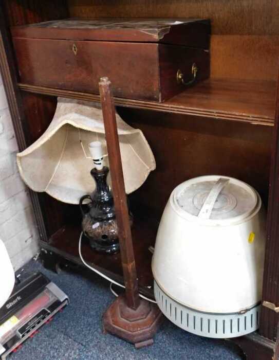 A German table lamp, mahogany writing box, etc.